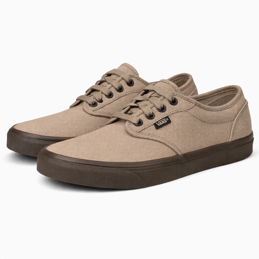VANS ATWOOD CANVAS KHAKI TAN LOW TOP CASUAL CLASSIC EVERYDAY GUM RUBBER SNEAKERS